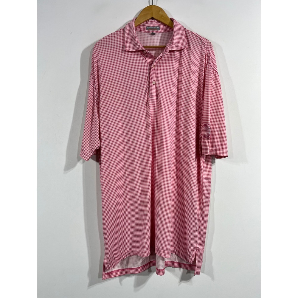 Peter Millar Summer Comfort Preppy Golf Gingham Polo Shirt Mens Large Athleisure